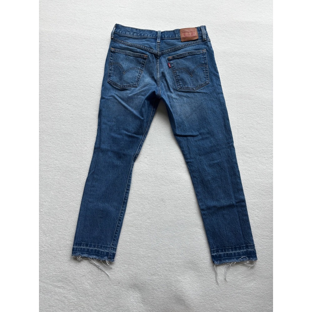 Levi's 501 Original Fit Jeans Womens 27 Medium Wash Distressed Raw Hem Denim - Picture 10 of 12